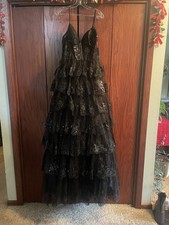 Black Tiered Glittery Elegant Prom Dress Size 10 Formal Party Dress
