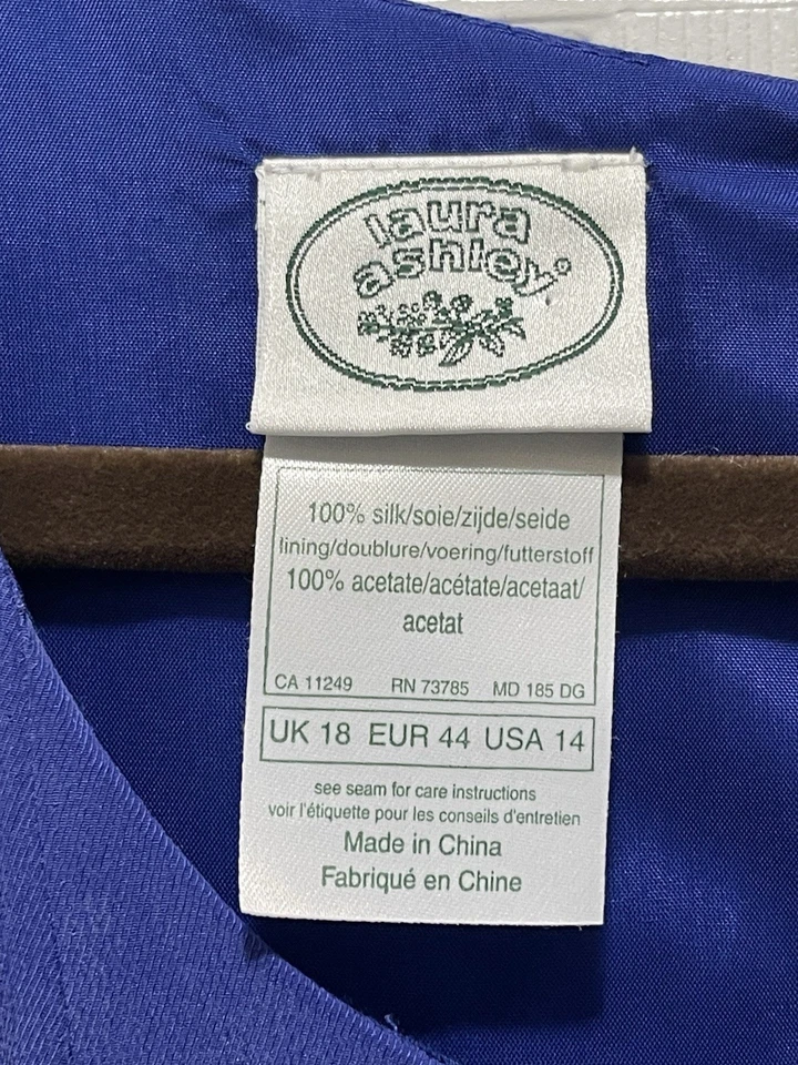 Laura Ashley Maxi Dress Womens 14 Blue 100% Silk A Line Short Sleeve - Image 4 of 4