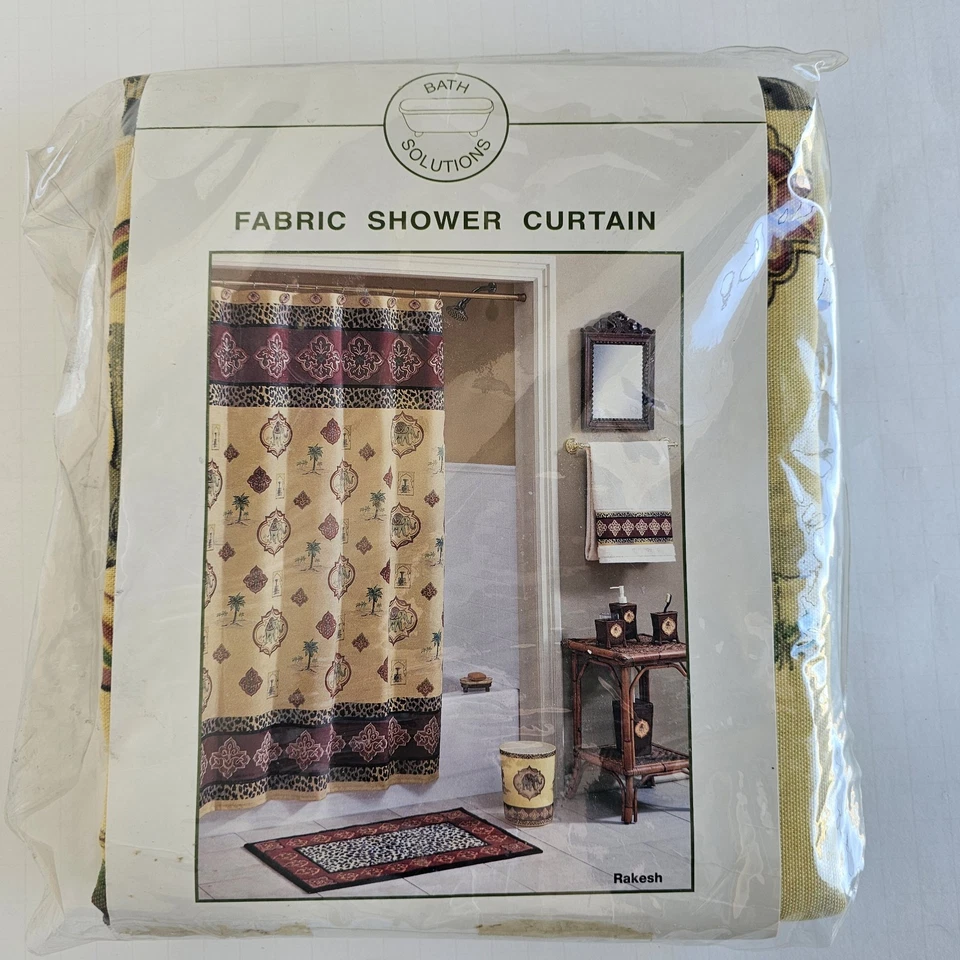 Nuevo de Lote Antiguo Cortina de Ducha de Tela Temática Marroquí 70x72 Leopardo Palmera Elefante  Foto 3 de 4