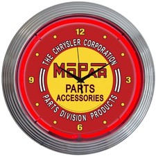 Mopar Red Neon Clock Sign Parts Chrysler Wall Lamp Art Man Cave Garage