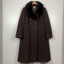 Precis Cashmere Wool Blend Long Coat Jacket Fur Collar Brown 14