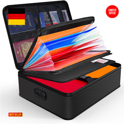 Fireproof-Document-Beutel mit Schloss und 7 Komparturen - Portable File-Organ...