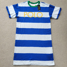 Polo Ralph Lauren Women Stripe Dress Tee White/ Blue Medium New