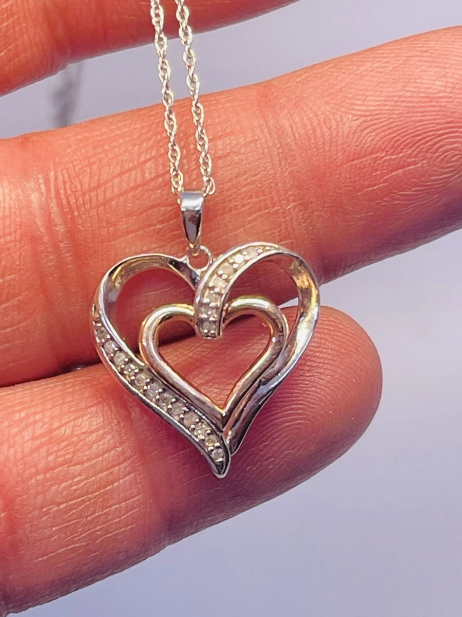 925 SUN sterling silver genuine diamond heart pendant w/925