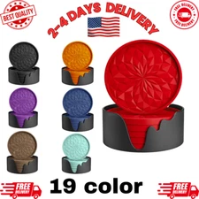 6 Pcs Non-Slip Silicone Coasters with Holder Deep Tray Drink Mats for Hot & Cold