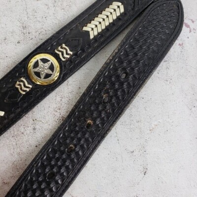 Vintage Western Bohemian Tooled Leather Belt Whipstitch Conchos size 30 Vintage Western Bohemian Tooled Leather Belt Whipstitch  main image 2