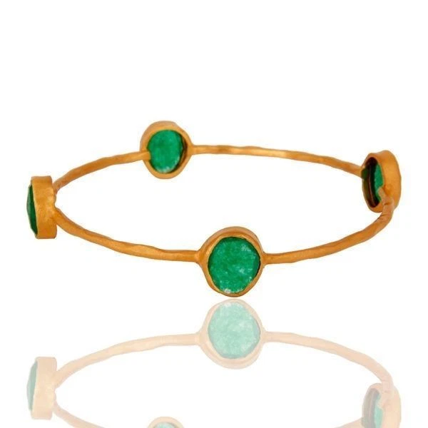 Brazalete Brazalete Verde Aventurina Chapado en Oro 18K Plata de Ley 925 Regalos Joyería Foto 3 de 4