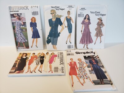 dressmaking patterns ladies dresses Vintage Sewing Women Dress's size 8 - 12 Lot of 5 New Uncut NOS dress patterns