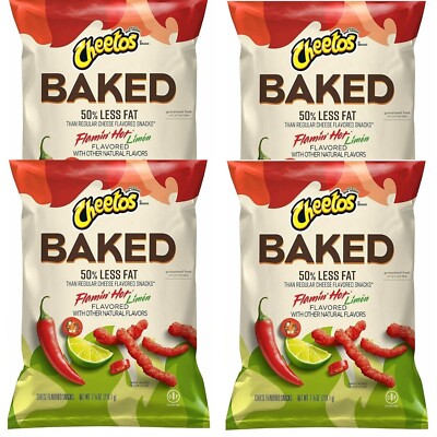 Cheetos Baked Crunchy FLAMIN' HOT LIMON Cheese Flavor Snack Chips 7.62oz, 4 Bags