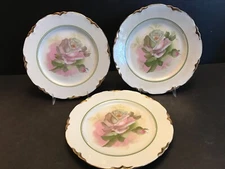 HOMER LAUGHLIN "REPUBLIC"  THREE 8" PLATES WITH ROSES & GOLD TRIM