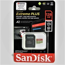 128GB SanDisk Extreme PLUS Micro SD Memory 4K UHD 170MB/s, SDXC UHS-I U3 A2 V30
