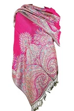 Luxurious Double Layered Jacquard Big Paisley Pashmina Shawl Wrap Scarf Fuchsia