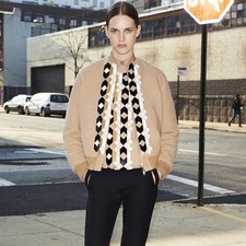 $2600 Givenchy Camel Beige Ponny Geometric Aplique Wool Down Bomber Jacket It40