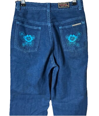 vintage Bon Bon jeans floral embroidered pockets 70s 80s size XS/S Waist 26 