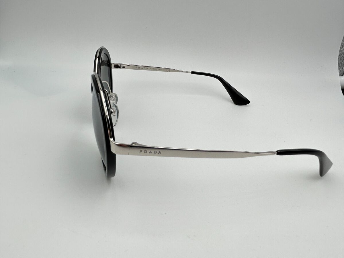 Prada Sunglasses SPR 50T 1AB 6N2 Black Silver Round 54 23 Prada Sunglasses SPR 50T 1AB 6N2 Black Silver Round 54 23