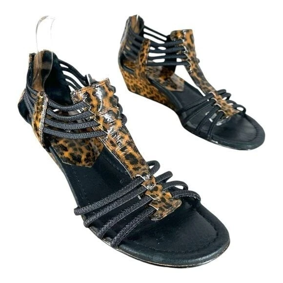 Sandalias de cuña Donald J Pliner para mujer 10M charol estampado animal gladiador Foto 4 de 4