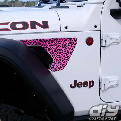 Jeep Fender Vent Decals Pair Pink Leopard Fits 2018-2026 Wrangler