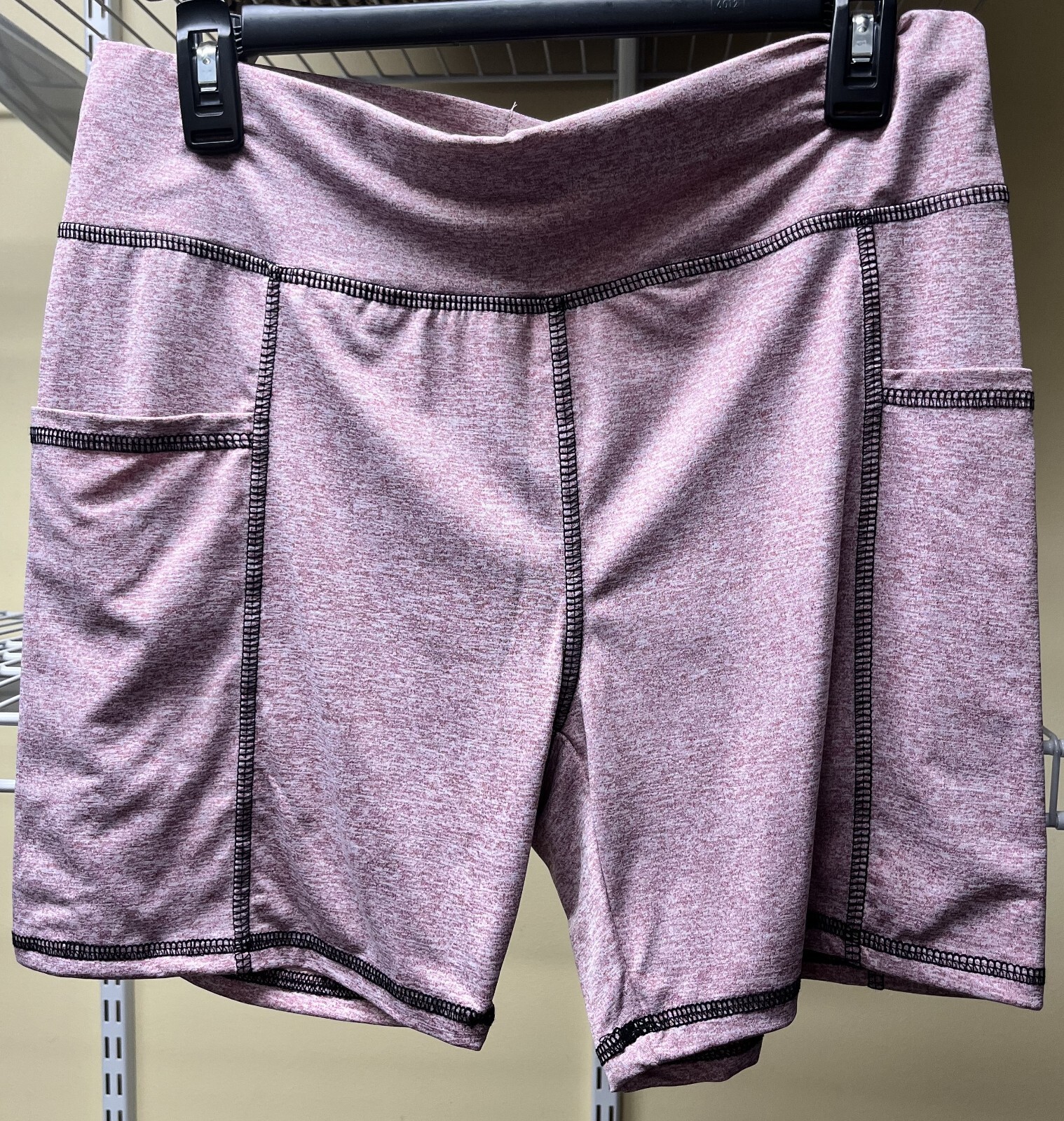 Shein Women Pink Biker Shorts with Pockets Casual Stretch Size X-Large US 12 New-image