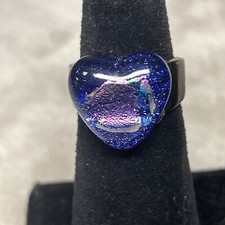 Artisan Fused Glass Heart Ring Size 7.5