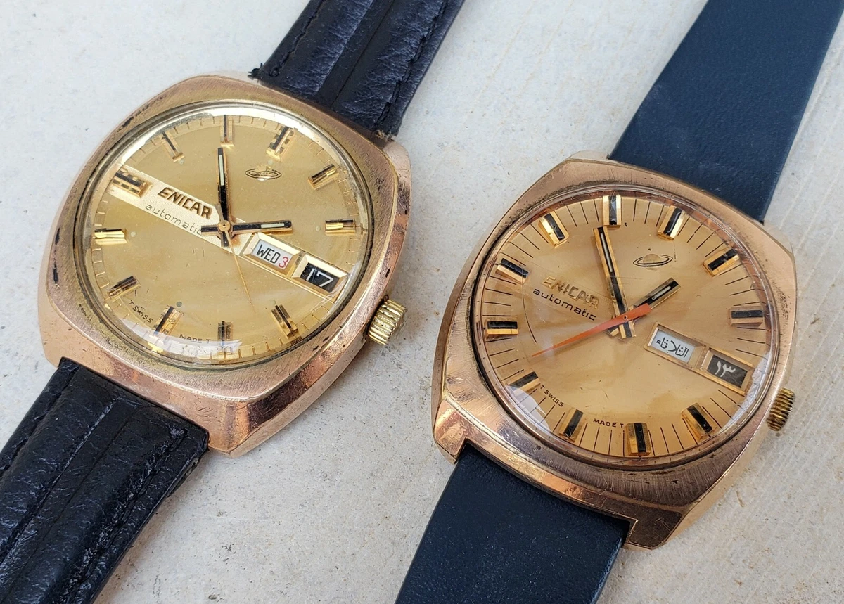 VINTAGE ENICAR DAY DATE AUTOMATIC ROSE GOLD PLATED MENS WATCH eBay