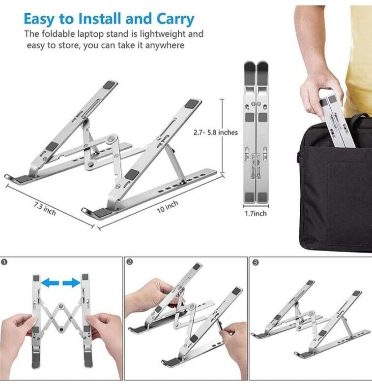 Foldable Aluminum Laptop Stand with Carry Bag for Portability & Ergonomics  