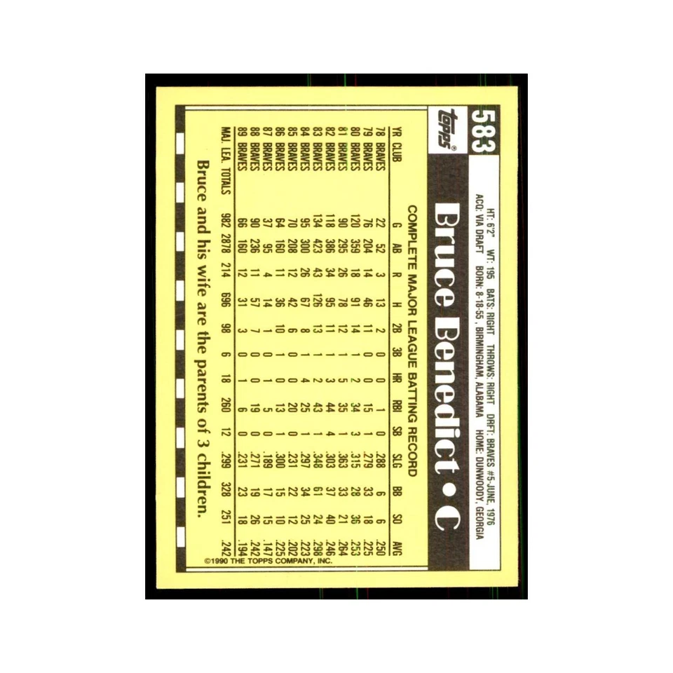 Bruce Benedict 1990 Topps Tiffany #583 Atlanta Braves Baseball Card NM - Image 2 of 3