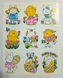 Vintage Happy Easter Bunnies Chicks Sticker Sheet Ebay