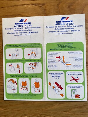 safety card AIR FRANCE Airbus A320 (3/88) *First A320 commercial flight was 4/88