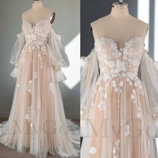 Bohemian Champagne Wedding Dresses Off the Shoulder A Line Bridal Gowns