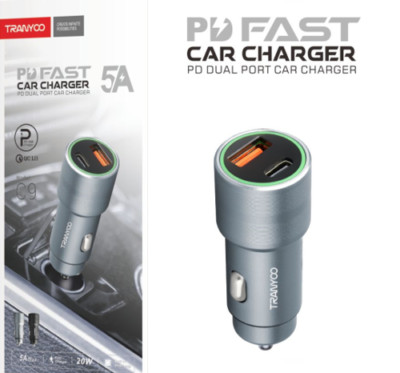 Fast Car Charger TRANYOO Original TYPE C and USB Dual Port In