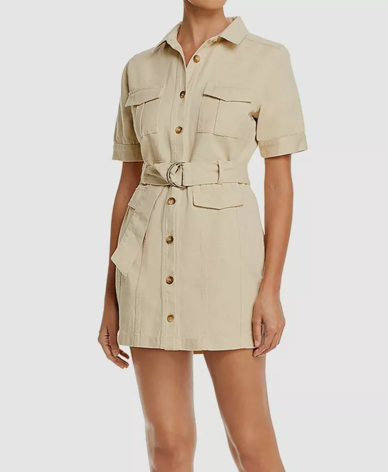 $195 Fore Women's Beige Short-Sleeve Button Belted Cargo Mini