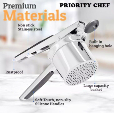 Priority Chef Large 15 oz Potato Ricer, Heavy Duty Stainless Steel Potato Masher