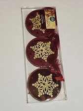 Winter Wonder Lane Festive Bloom Decorative Ornaments Burgundy 4" Round Glitter