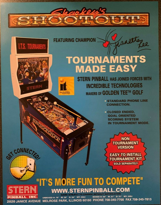 SHARKEY'S SHOOTOUT - Original Stern Pinball Flyer 2000 - Y2K - RARE - Box Ship