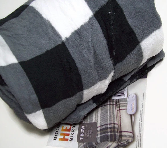 Biddeford Heated Electric Warming Micro Plush Gray Black Plaid Throw Blanket - Image 3 of 4
