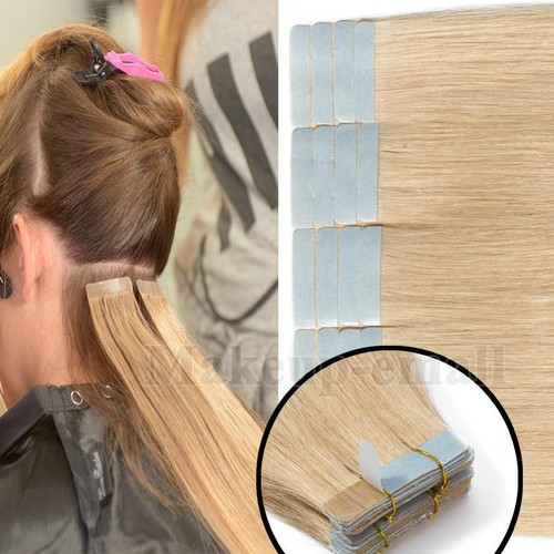 BLONDE Hair Extensions Tape In Russian 100% Human Remy Full Head Thick Skin Weft - Picture 5 of 43