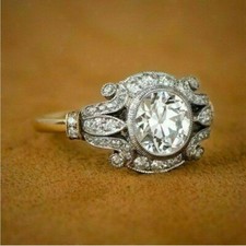 2.50 Ct Round Diamond Women Art Deco Engagement Ring 14K Yellow Gold Over Size N