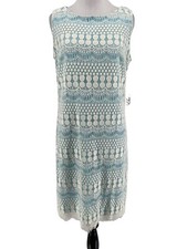 Eliza J Women's Ivory Blue Sleeveless Lace Shift Dress Size 8 NEW