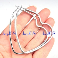 18K WHITE Gold Filled Hypo-allergenic 50MM Large Heart-shape Scrub Hoop Earrings