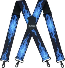 MELOTOUGH Men's Suspender 1.5/2 Inch Wide Suspenders Full 2 inch, Blue Flame 