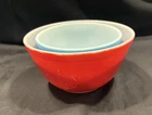 Set Of 2 Vintage Pyrex Mixing Bowls, Primary Colors Small And Medium