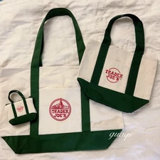 【Set of 3】Authentic Trader Joe's Canvas Green Large & Mini & Micro Tote Bags NWT