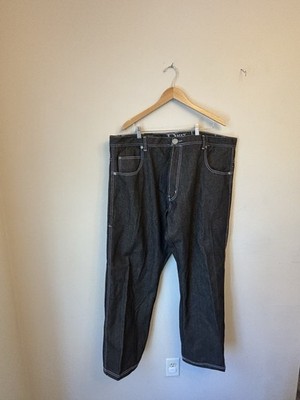 DMAX Mens Jeans 46x32 Black White Stitch Dark Wash Denim Relaxed Fit