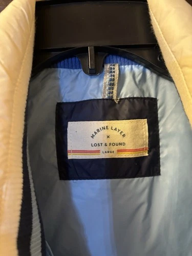 Marine Layer x Lost & Found Mens Whistler 600 Down Fill Retro Blue Puffer Vest L image 3