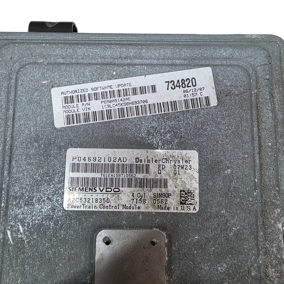 Dodge Avenger Chrysler Sebring 2007-10 módulo de control del motor 2,4 ECU P04692102AD Foto 3 de 4