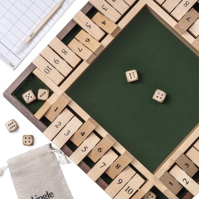 Shut The Box Dice Game, 2-4 Player Wooden Board Table Math Games, Classic Shu...