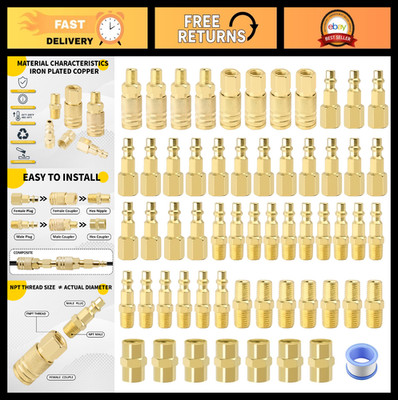 55 Pcs 1/4'' NPT Air Coupler & Plug Kit, Quick Connect Fittings for Air Tools & C