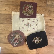 Lot of 4 Vintage Floral Needlepoint Finished Pieces Assorted Colors