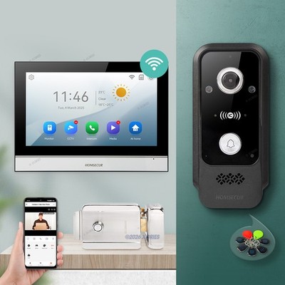 HOMSECUR Waterproof 4 Wire WIFI HD Video Doorphone Intercom Door Bell Card Entry