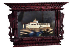 Handmade Wooden Peacock Photo Frame Nepal Carved Window Buddha Lumbini Art Decor